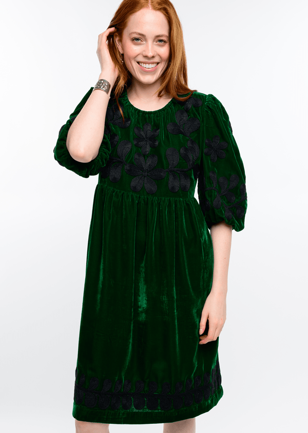 Ivy Jane / Uncle Frank Velvet Embroidered Dress Dress - The Attic Boutique