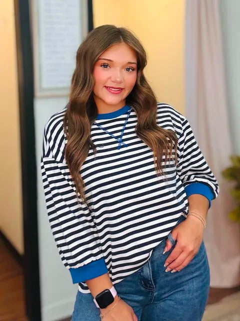 Navy Stripe Casual Top