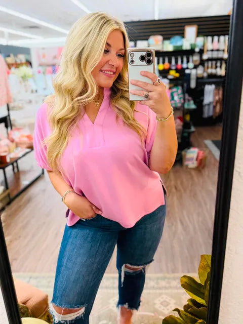 Baby Pink Breeze Collared Top
