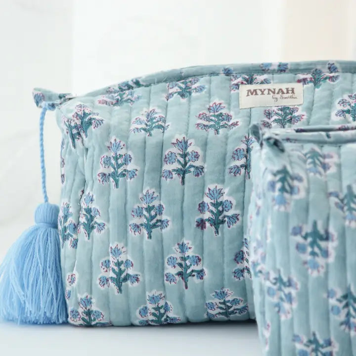 Mynah Dusty Blue Motif Travel/Make Up/Organizer/Wet Bag-Large Only  - The Attic Boutique