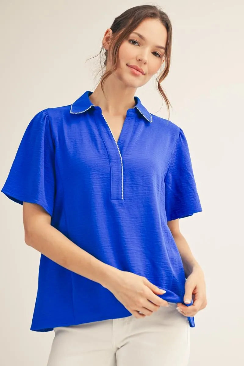 Royal Embroidered Scallop Top