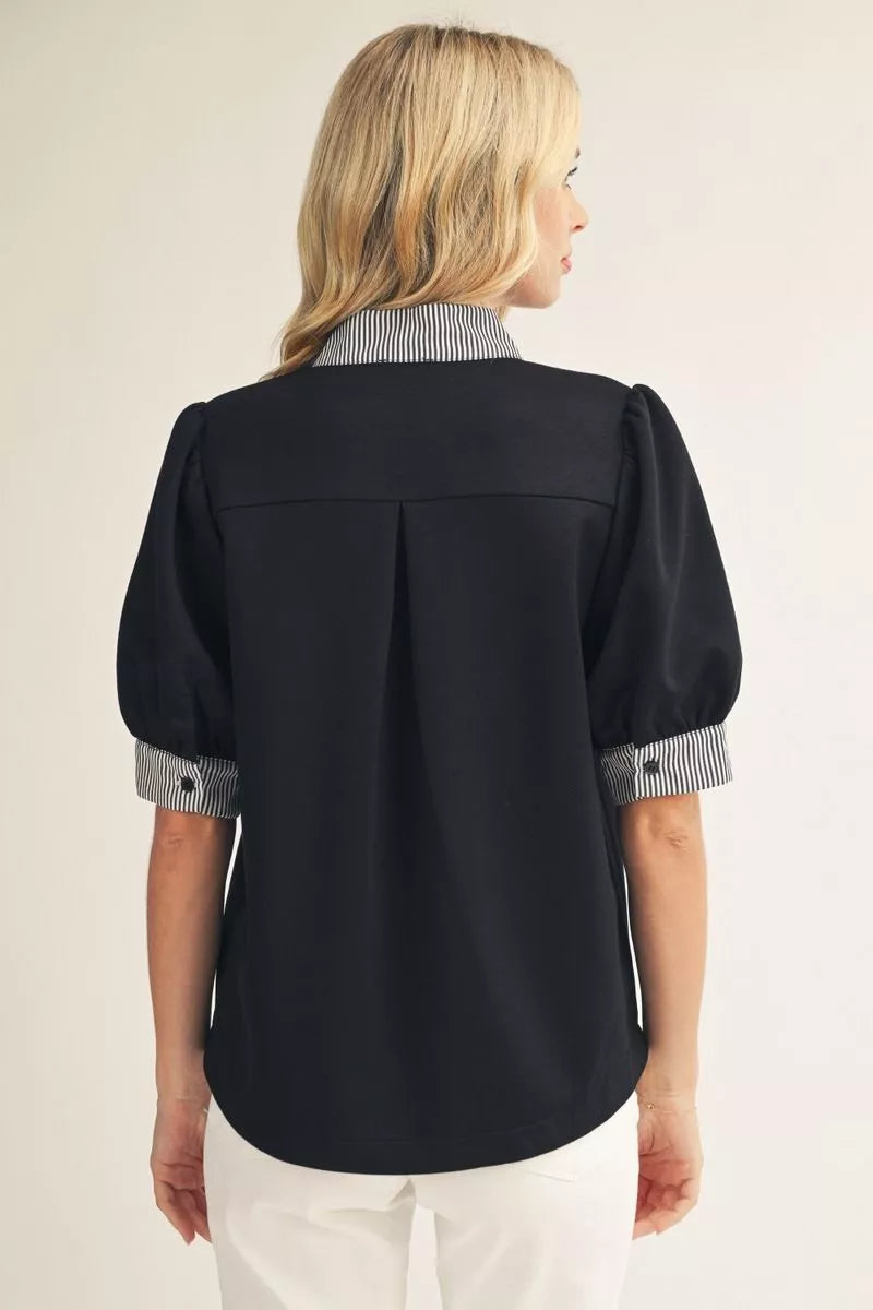 Emery Black Stripe Trim Top