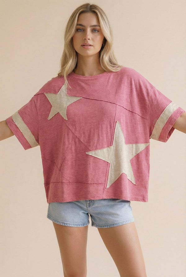 The Attic Boutique Vintage Pink Star Patchwork Top Apparel & Accessories - The Attic Boutique
