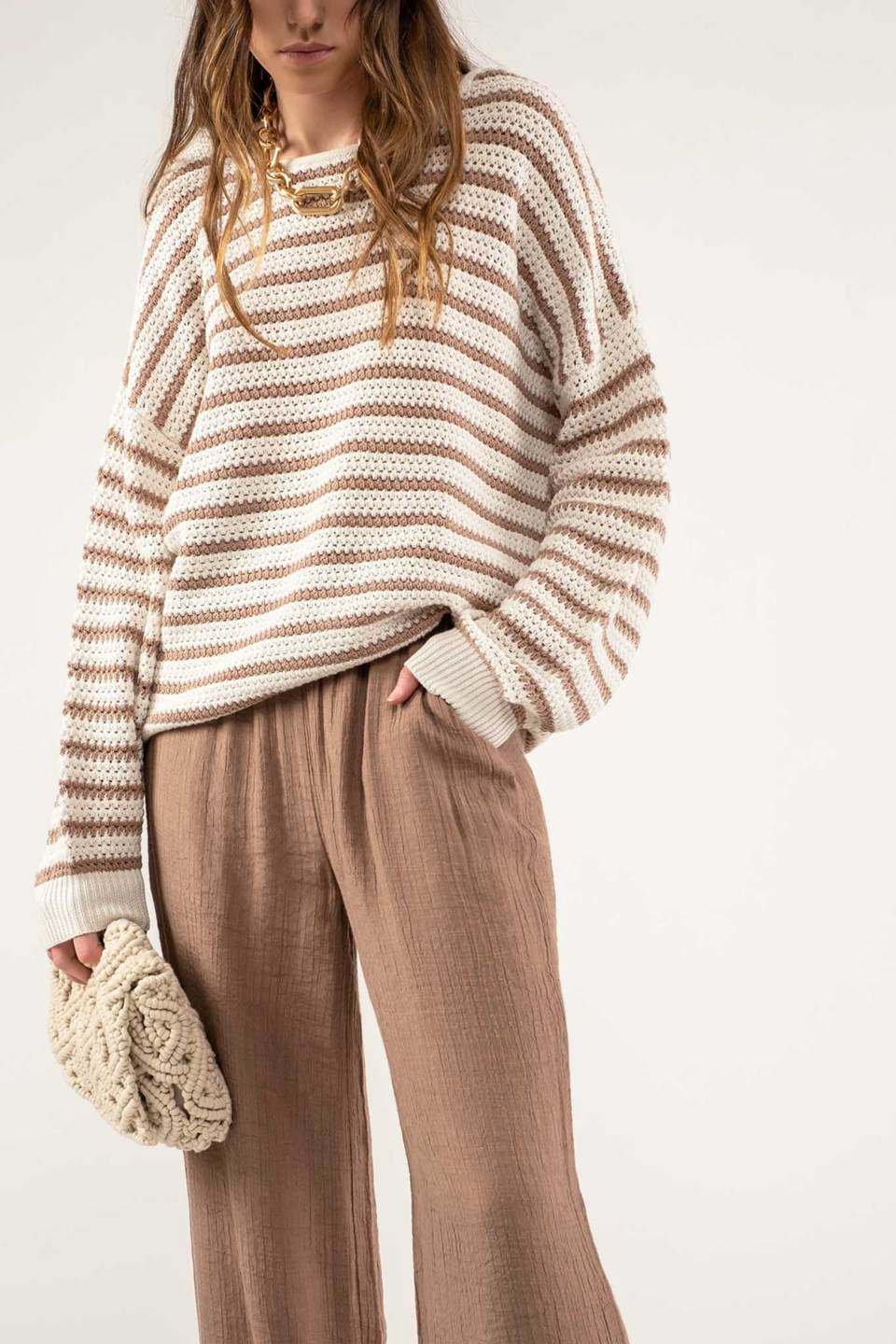 Blu Pepper Stripe Taupe Sweater  - The Attic Boutique