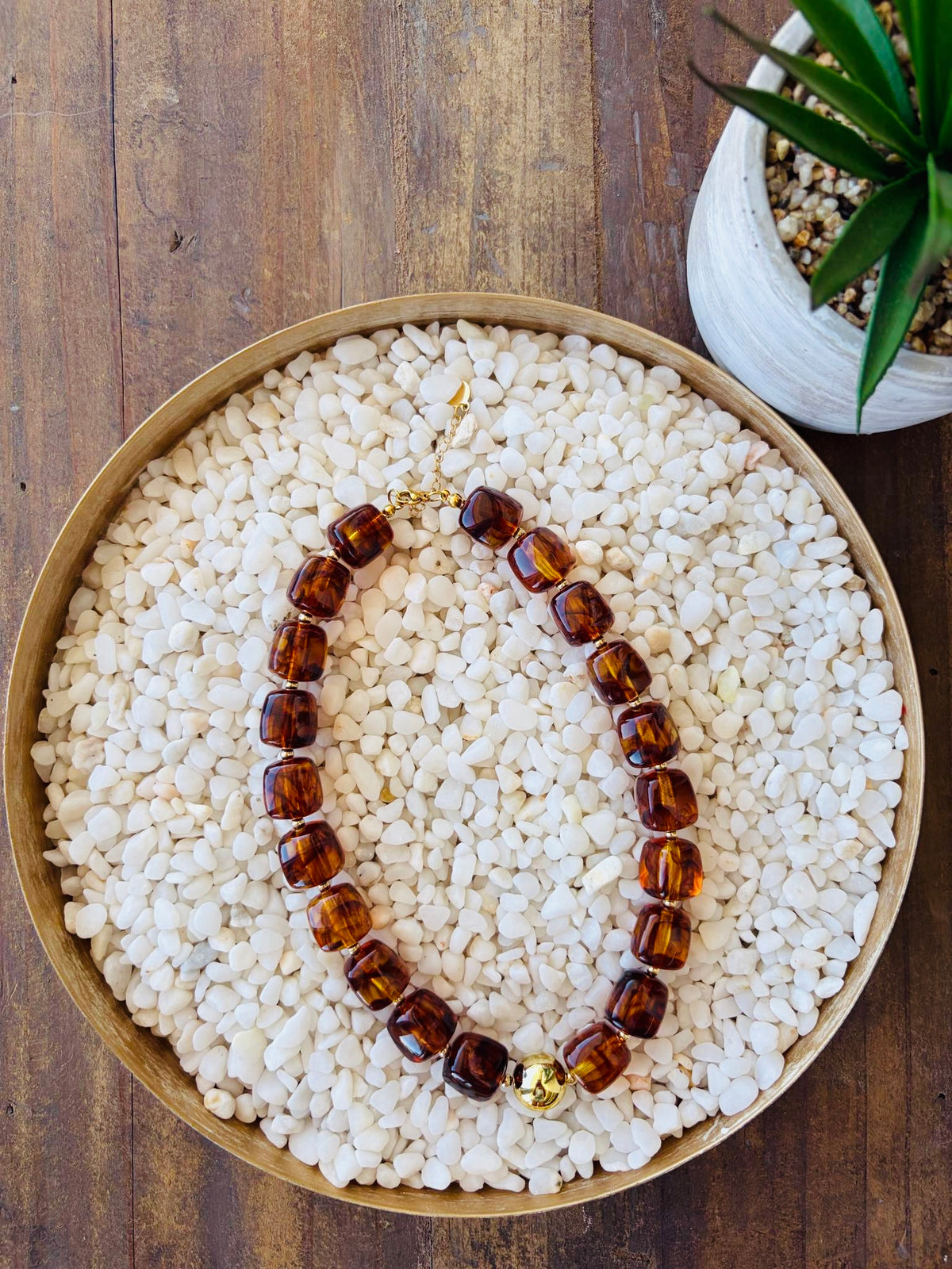 Cognac Brown Chunky Beaded Necklace