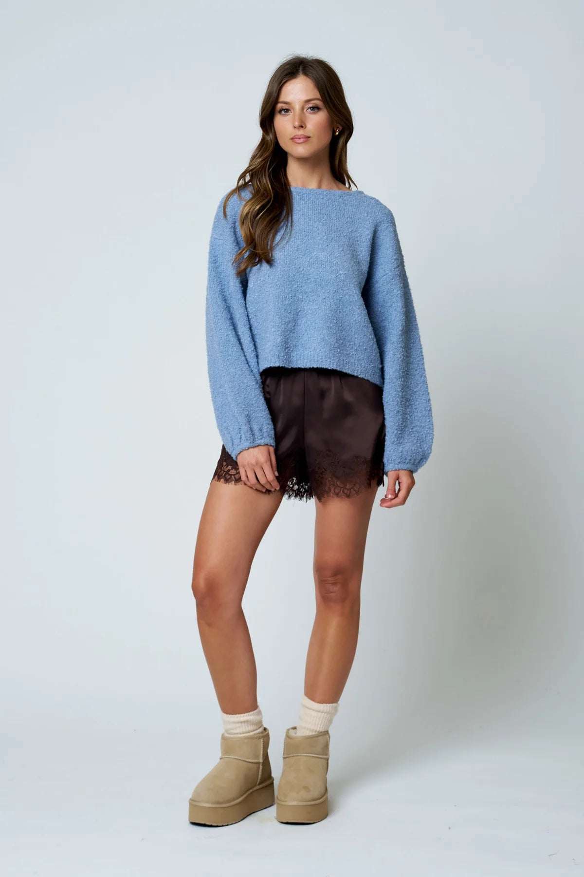 Bailee Dusty Blue Fuzzy Sweater