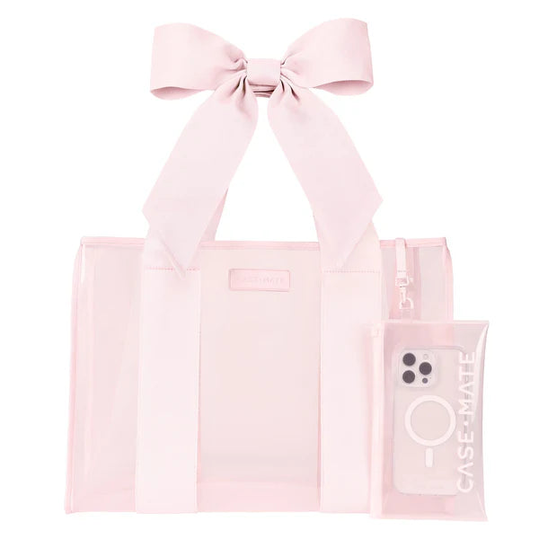 The Attic Boutique Ballet Pink Bow Jelly Tote Bag W/ Phone Pouch Bags - The Attic Boutique