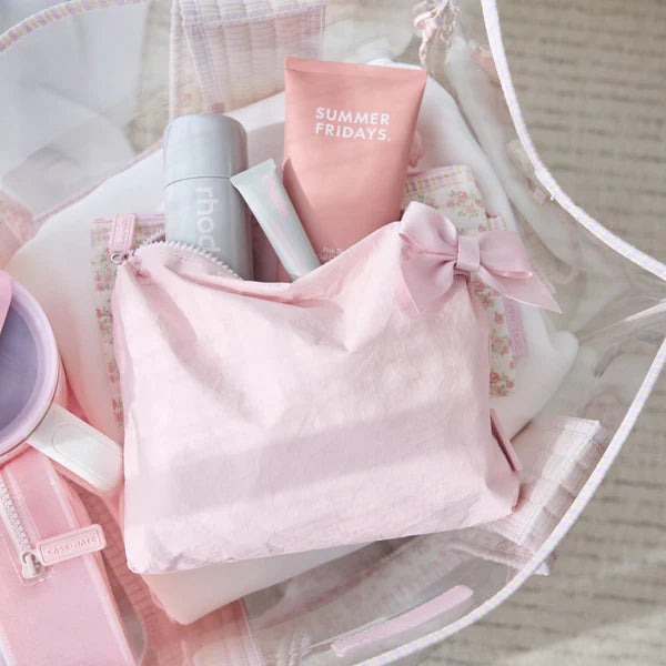 The Attic Boutique Ballet Pink Bow Crinkle Makeup Bag Bags - The Attic Boutique
