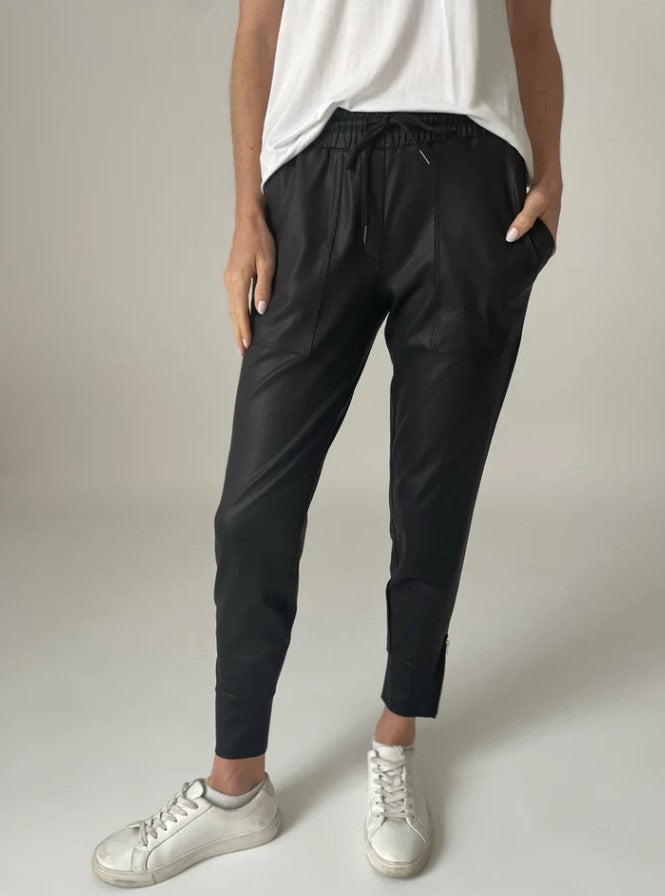 Six Fifty Clothing Coated Zip Joggers Black  - The Attic Boutique