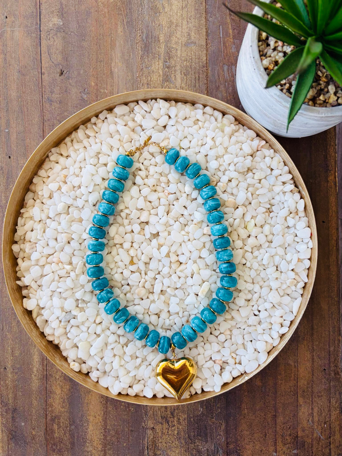 Teal Heart Beaded Necklace