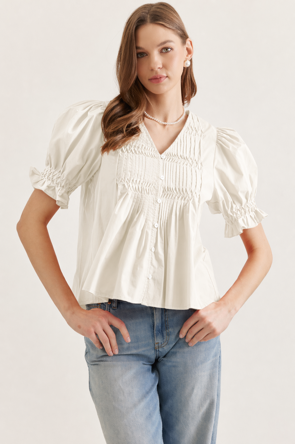 Entro Off White Ella Puff Sleeve Top Apparel & Accessories - The Attic Boutique