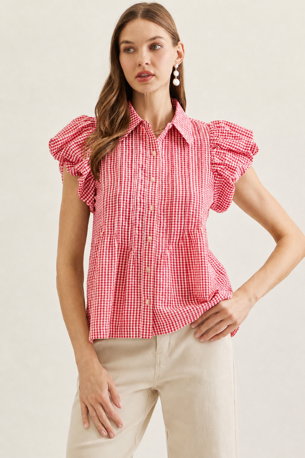 Entro Red Gingham Darling Top Apparel & Accessories - The Attic Boutique