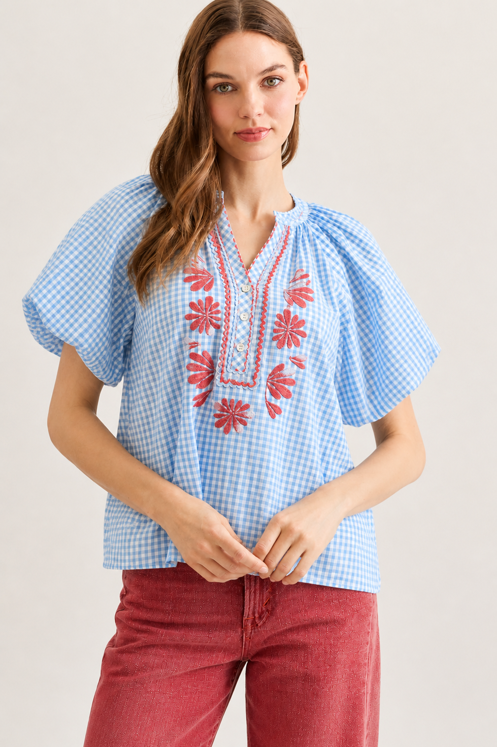 Entro Red Garden Gingham Top Apparel & Accessories - The Attic Boutique