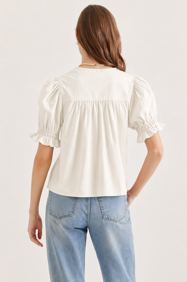Entro Off White Ella Puff Sleeve Top Apparel & Accessories - The Attic Boutique