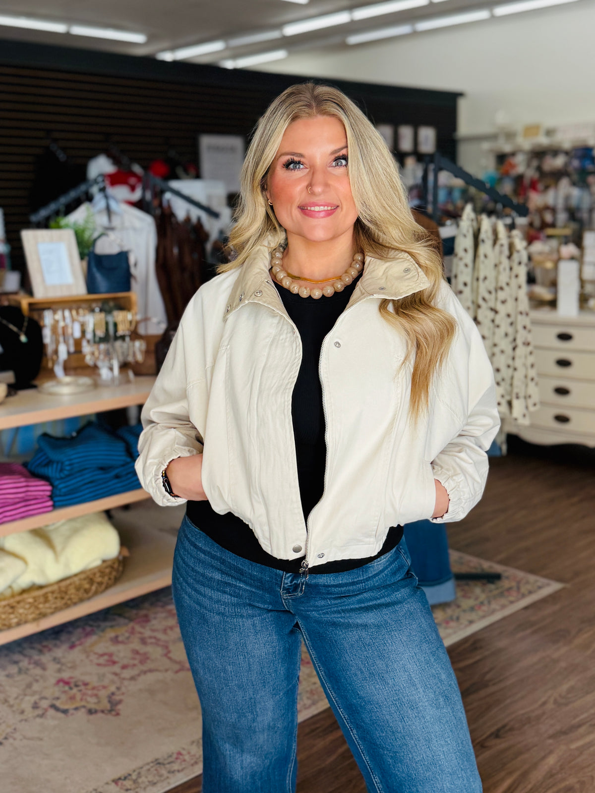 Bessie Ecru Bomber Jacket