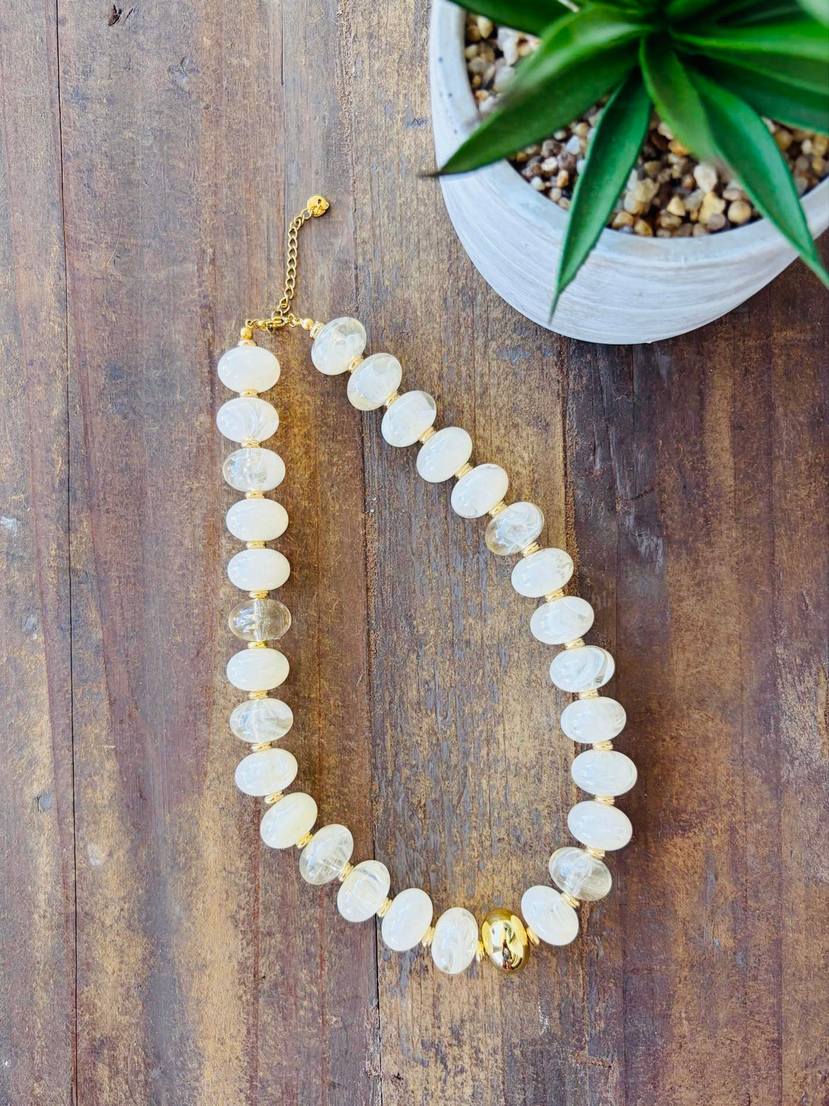 Luna White Chunky Beaded Necklace