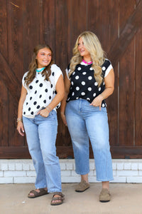 Black & White Polka Dot Knit Top