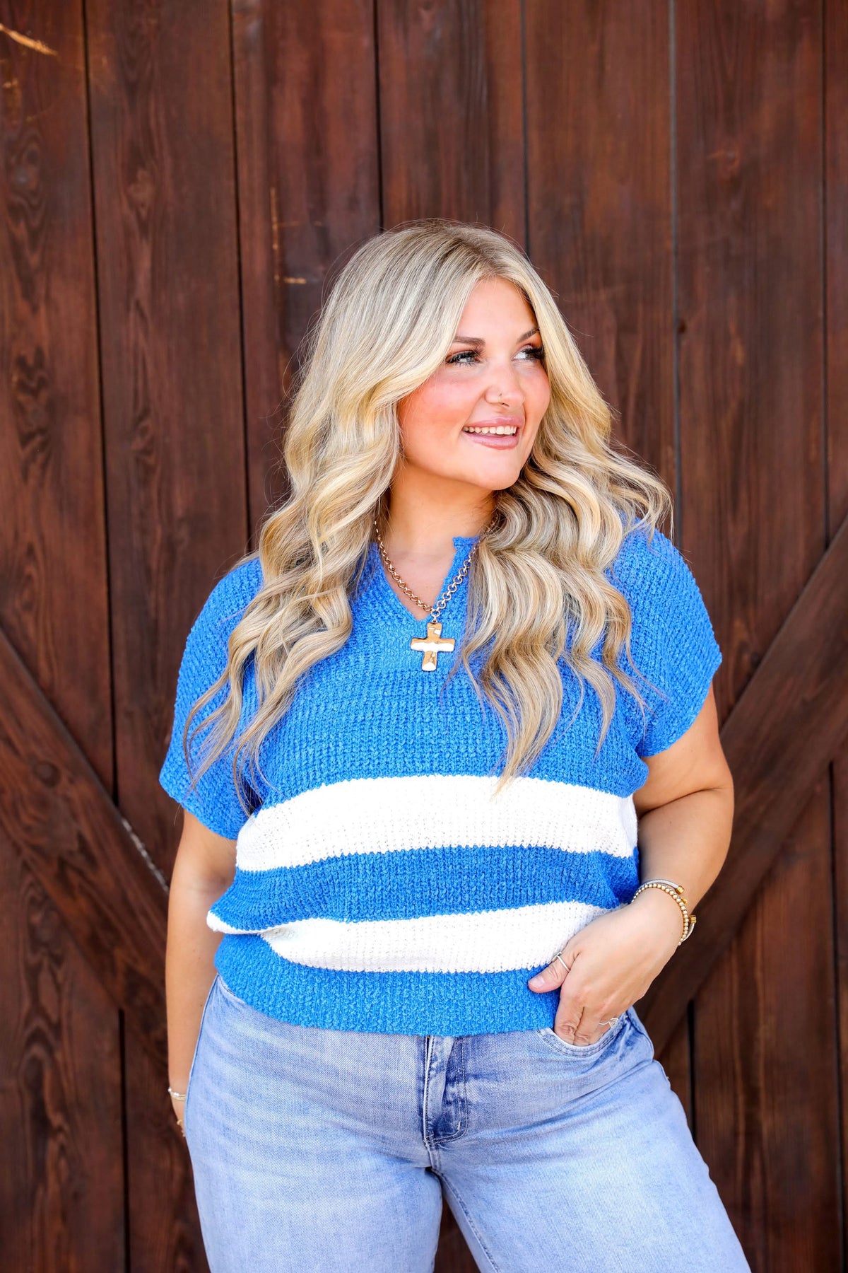 Blue & White Stripe Knit Sweater