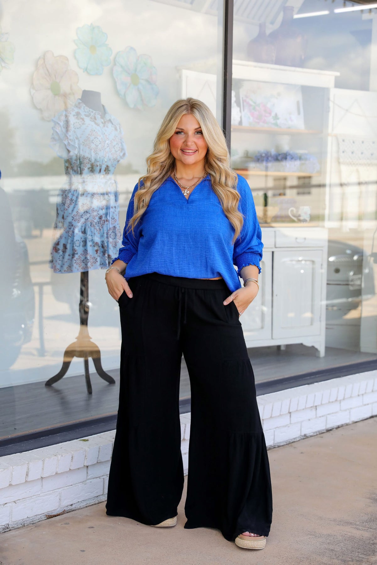 Black Linen Blend Palazzo Pants