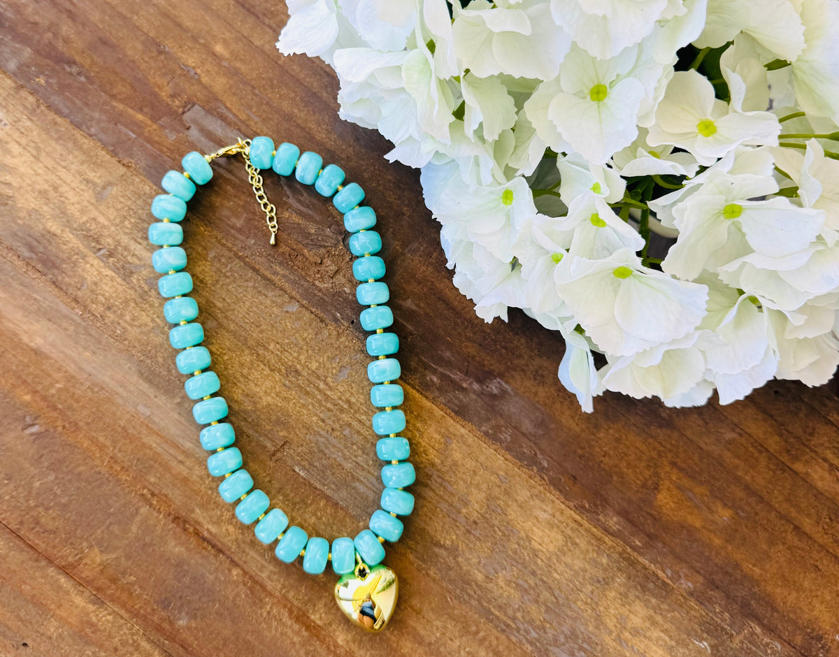Clover Green Beaded Heart Necklace