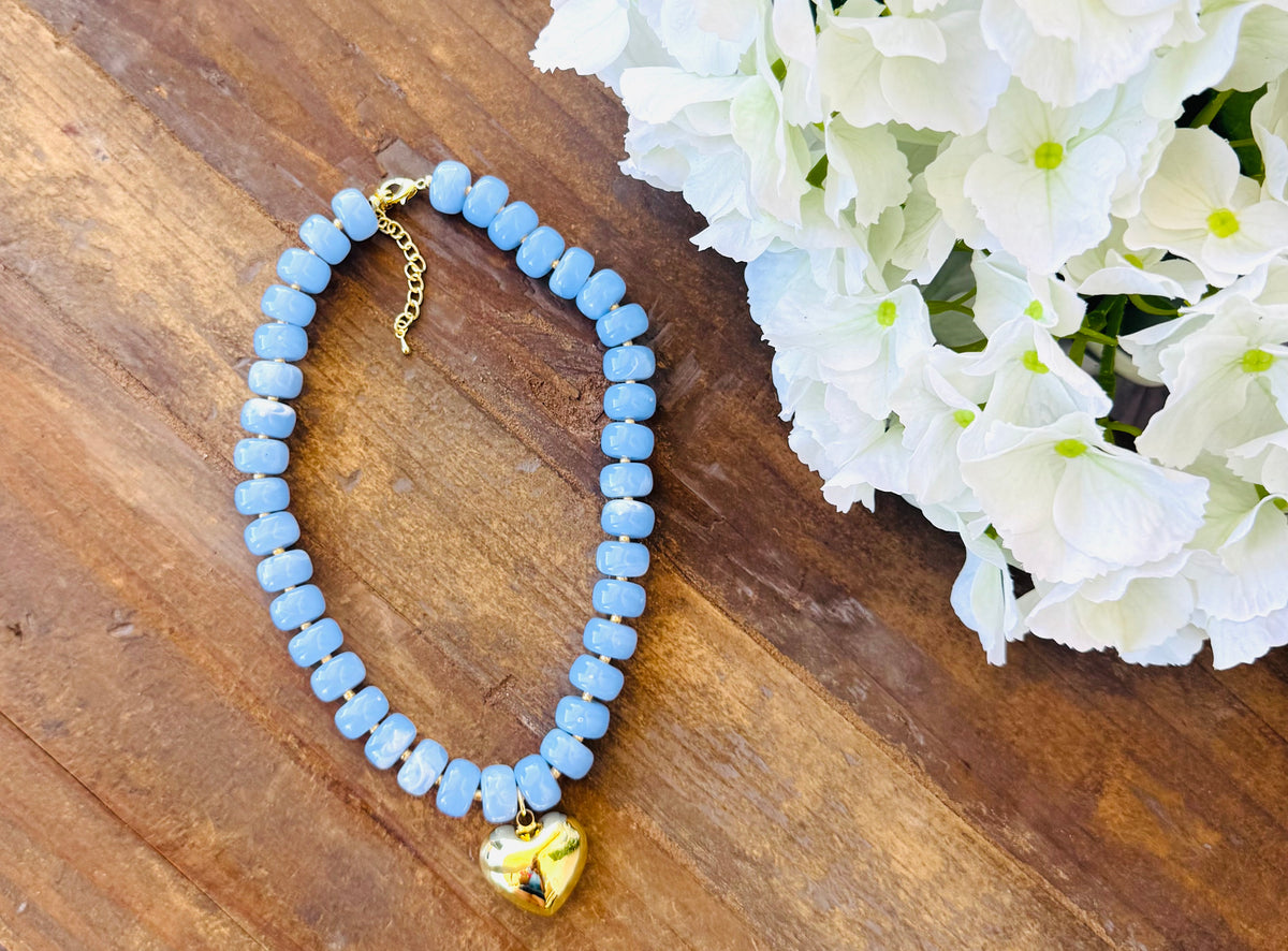 Sailor Sky Blue Beaded Heart Necklace