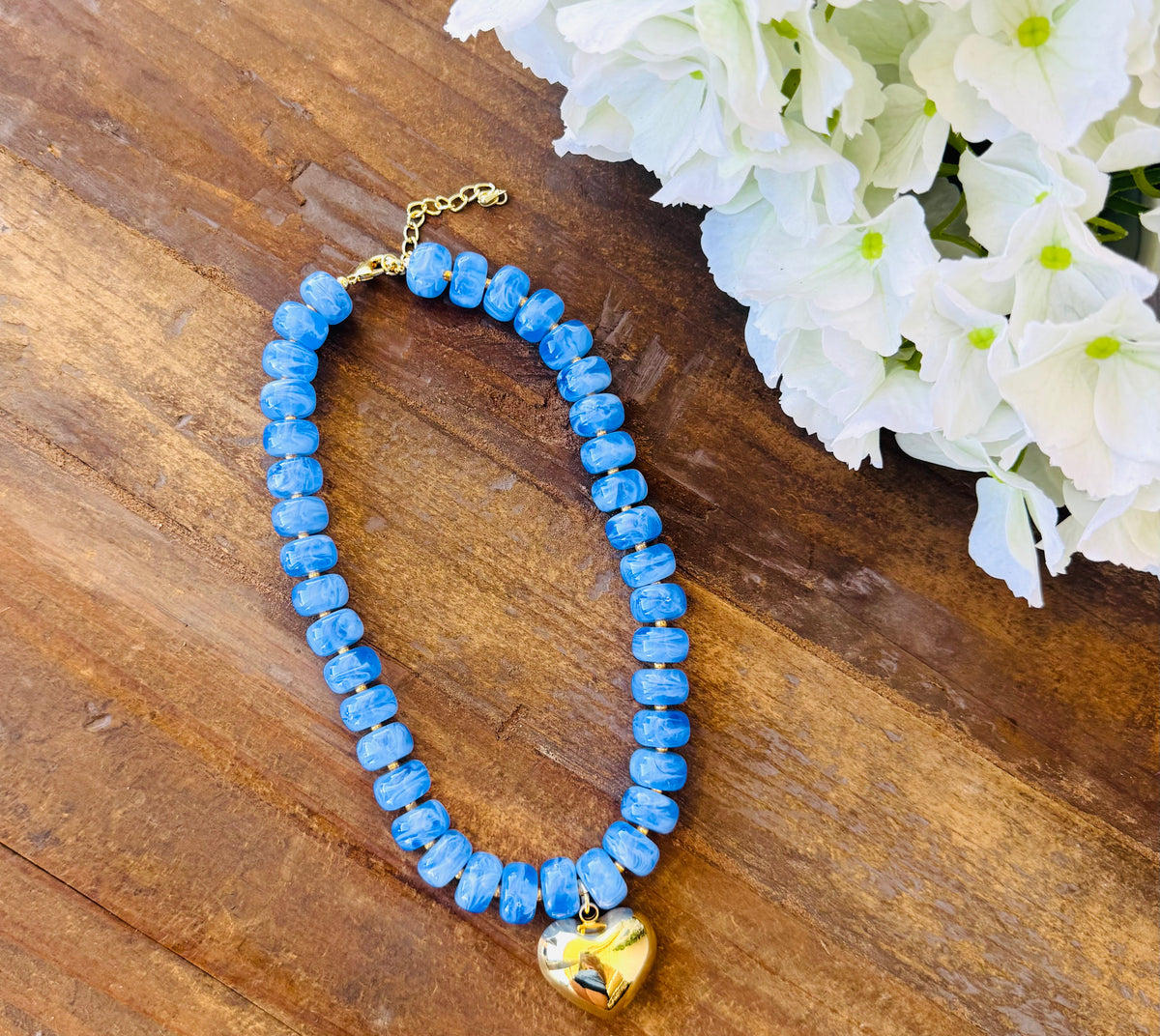 Skye Light Blue Beaded Heart Necklace