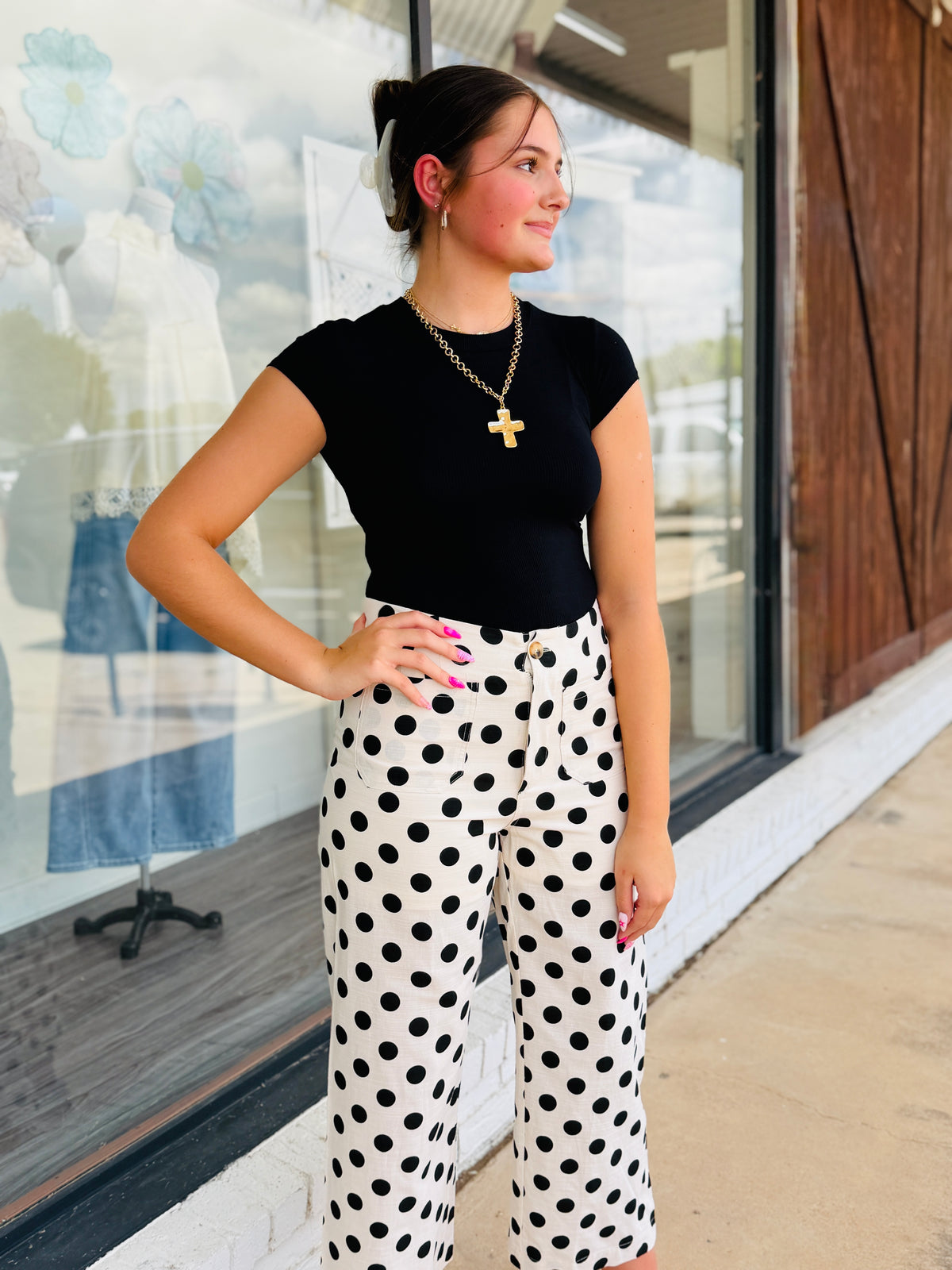 Mia Black Polka Dot Wide Leg Pants