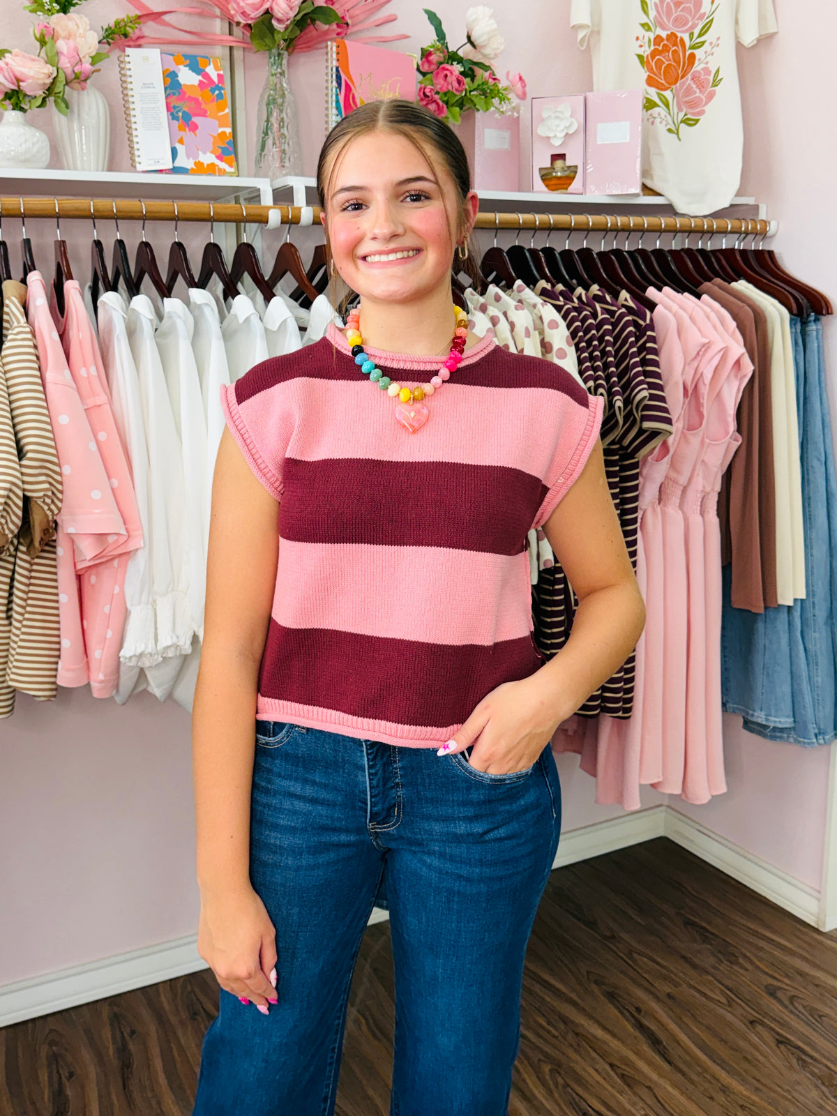 Burgundy Pink Stripe Top