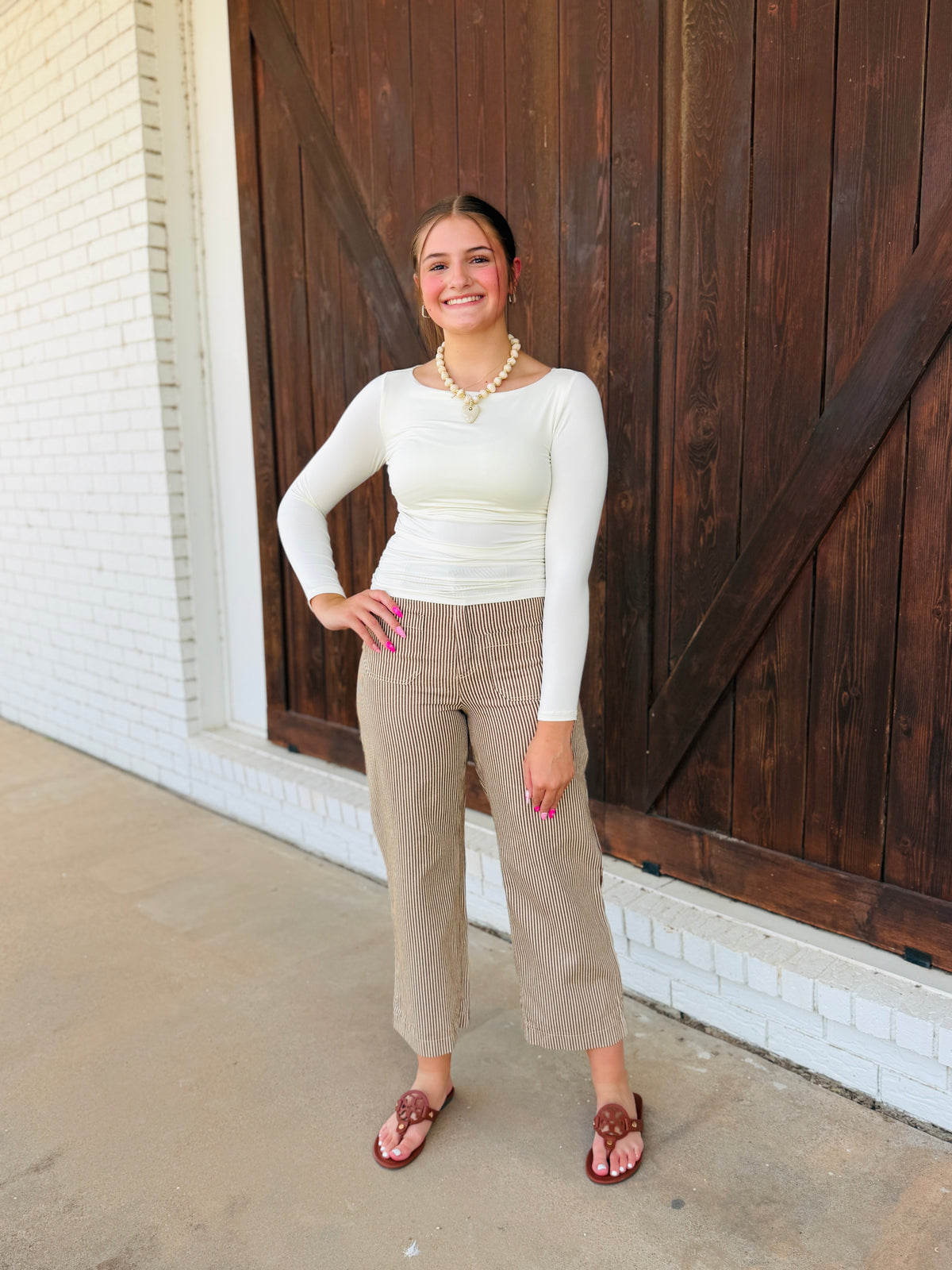 Brown Stripe Wide Leg Pants