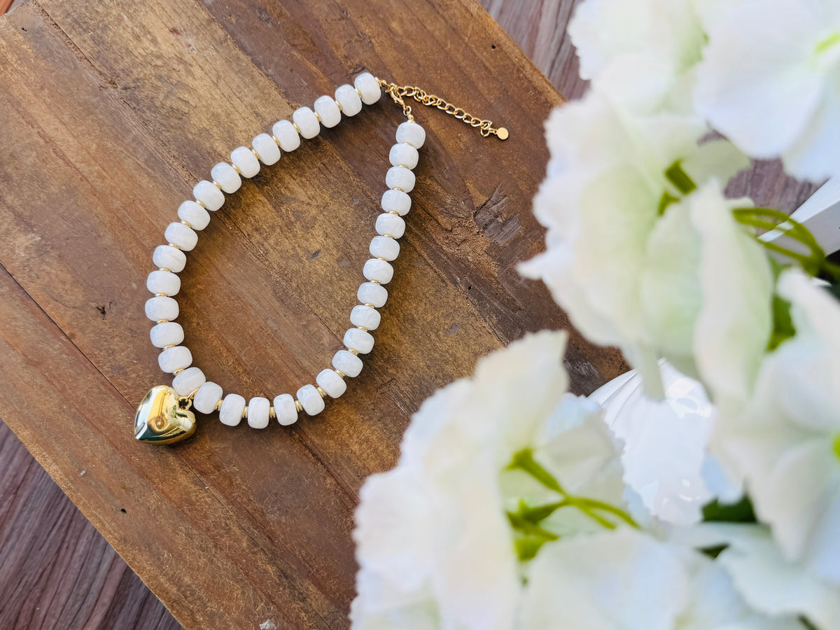 Cream Heart Beaded Necklace