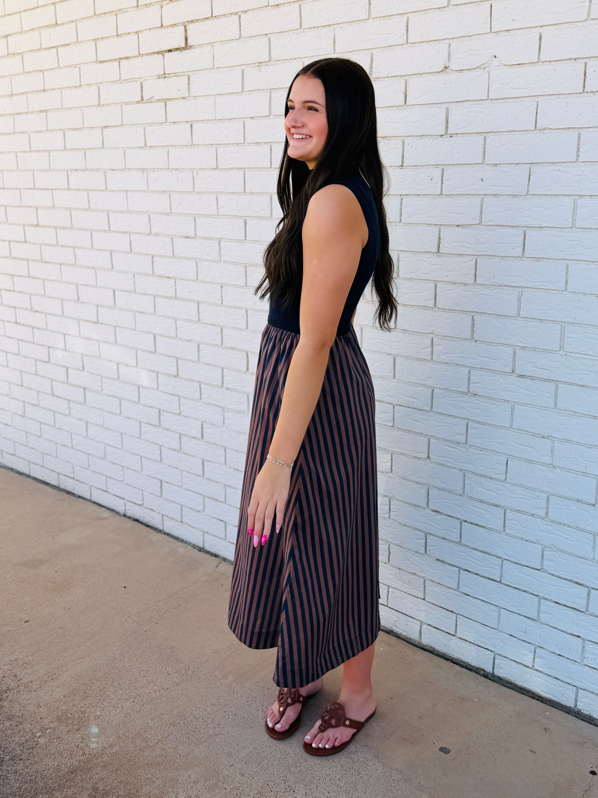 Blakely Navy Stripe Midi Dress