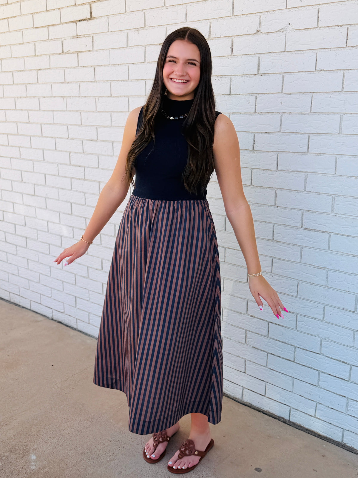 Blakely Navy Stripe Midi Dress
