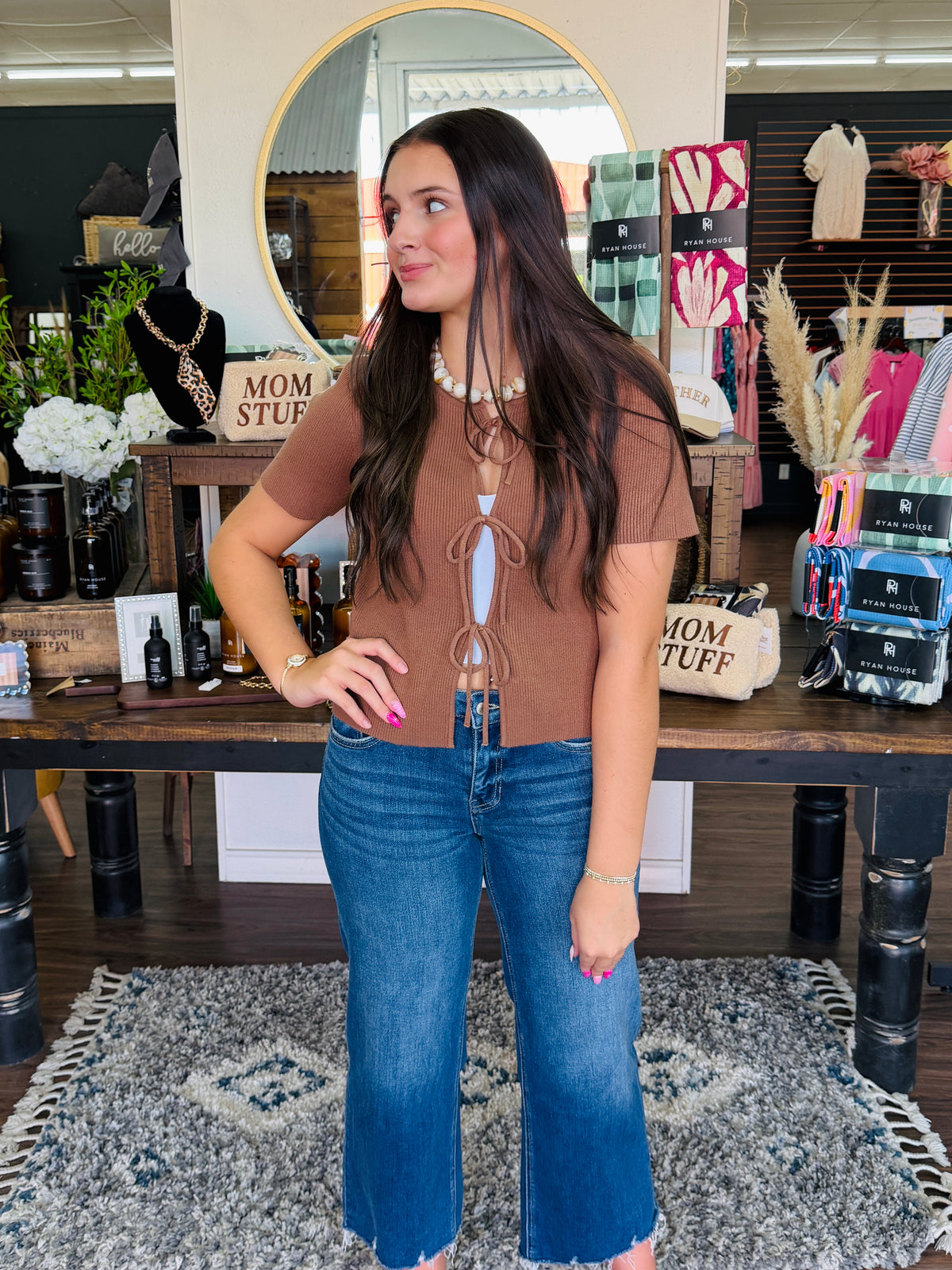 Natalia Mocha Tie Front Cardigan