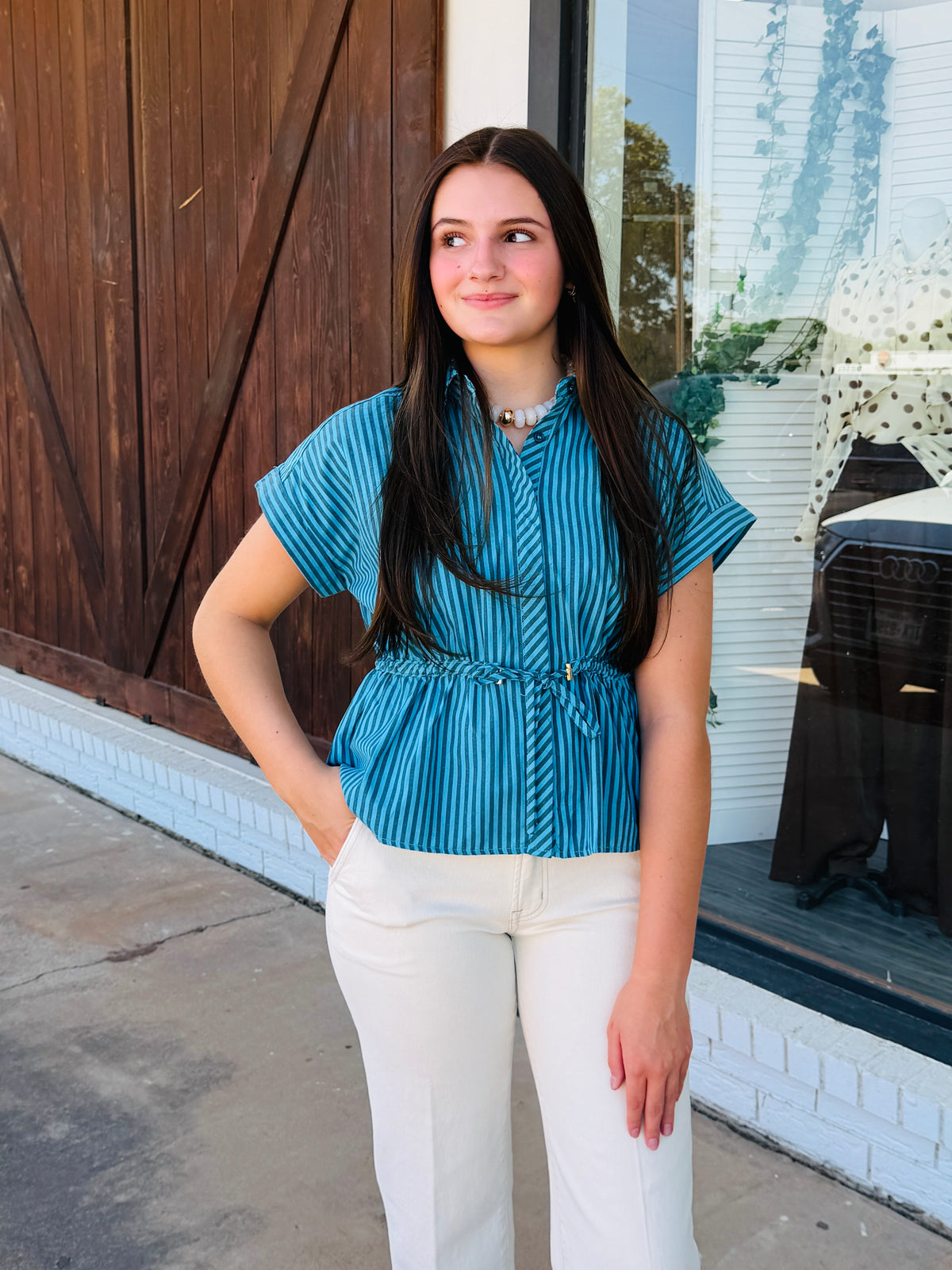 Tessa Hunter Green Stripe Top