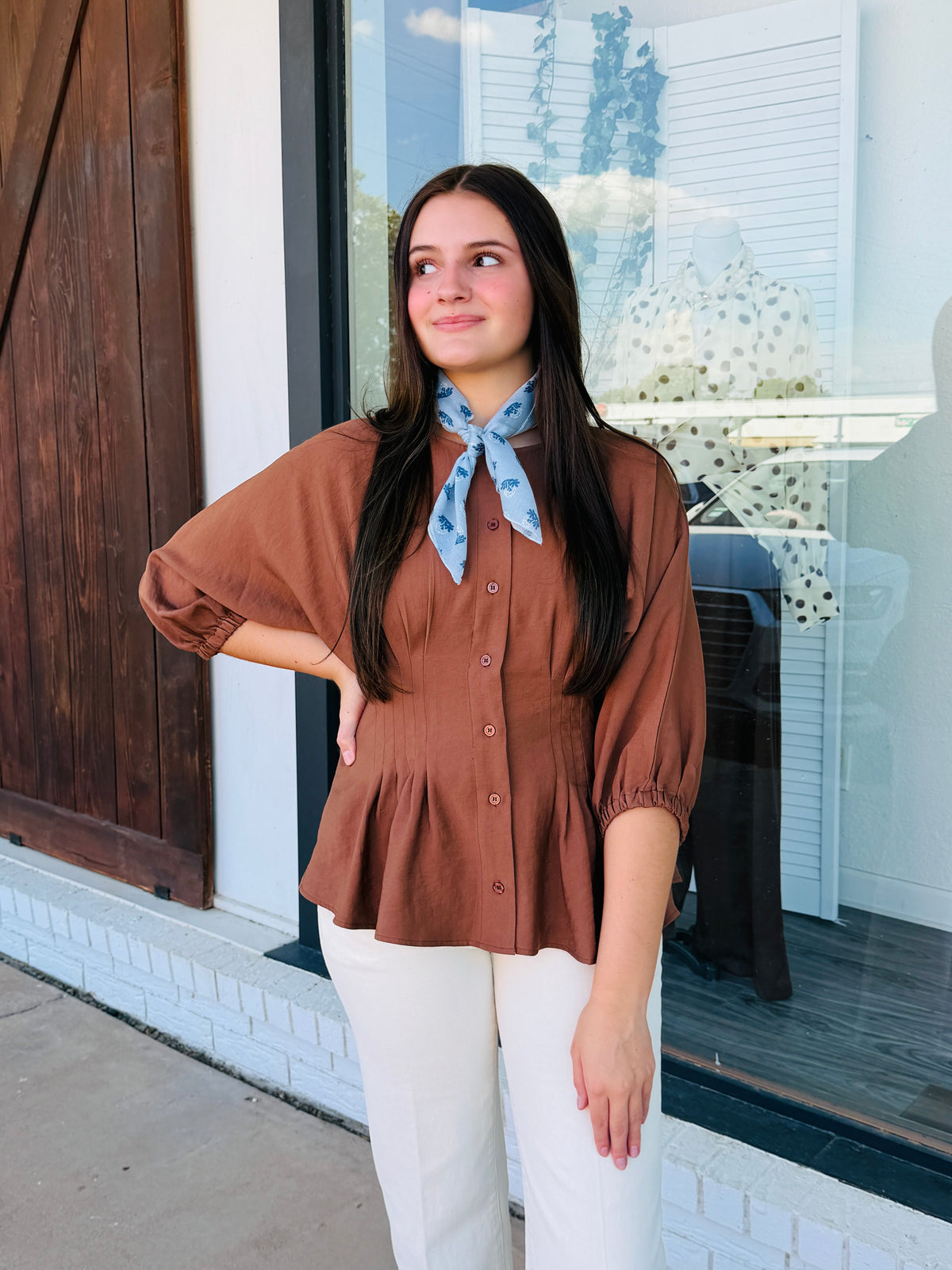 Mocha Button Down Top