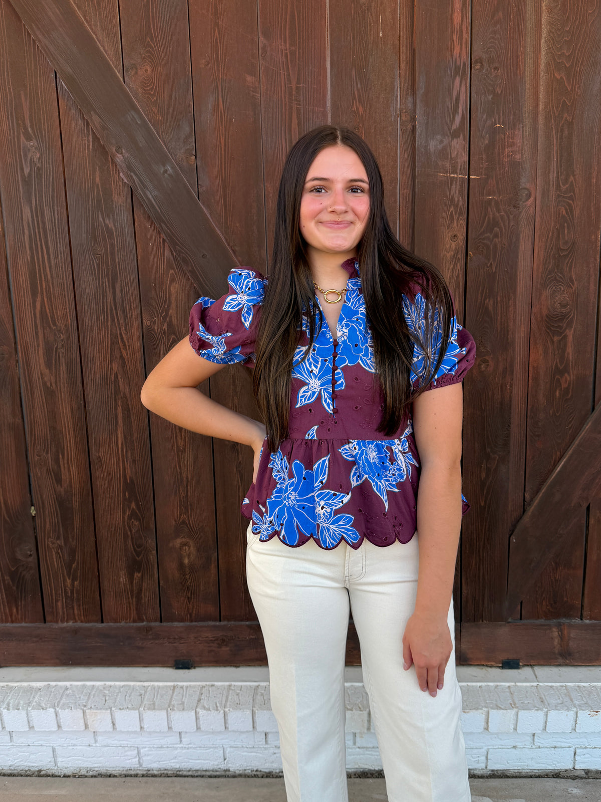 Lila Wine Blossom Eyelet Top