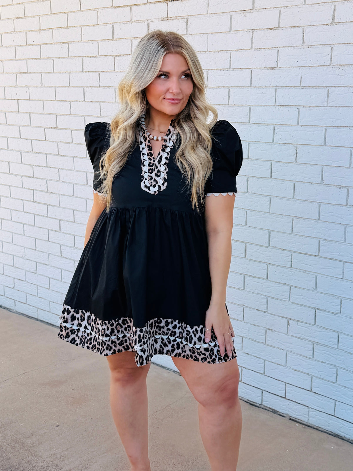 Black Leopard Puff Sleeve Dress