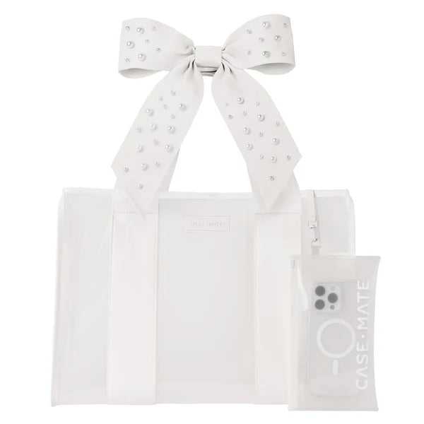 The Attic Boutique Ivory Pearl Bow Jelly Tote Bag W/ Phone Pouch Bags - The Attic Boutique