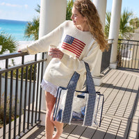 The Attic Boutique Navy Eyelet Gingham Jelly Tote Bag W/ Phone Pouch Bags - The Attic Boutique