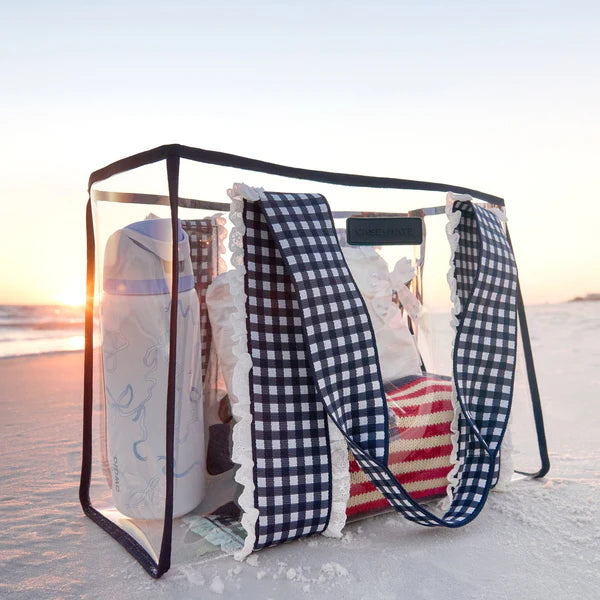 The Attic Boutique Navy Eyelet Gingham Jelly Tote Bag W/ Phone Pouch Bags - The Attic Boutique