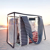 The Attic Boutique Navy Eyelet Gingham Jelly Tote Bag W/ Phone Pouch Bags - The Attic Boutique