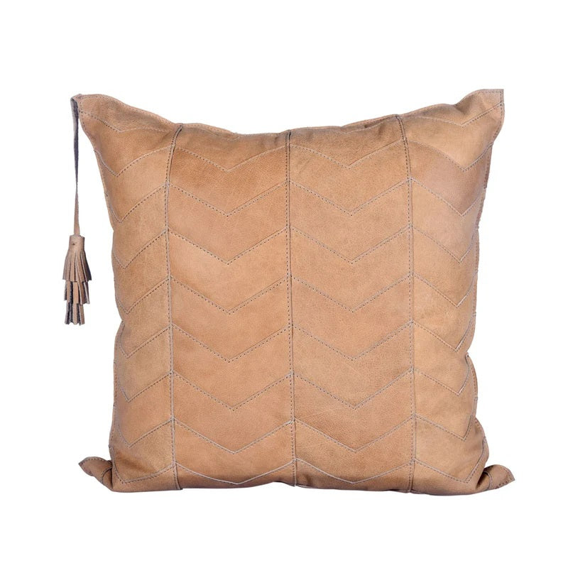 The Attic Boutique Genuine Leather Chevron Tasseled Throw Pillow, 20" x 20",  - The Attic Boutique