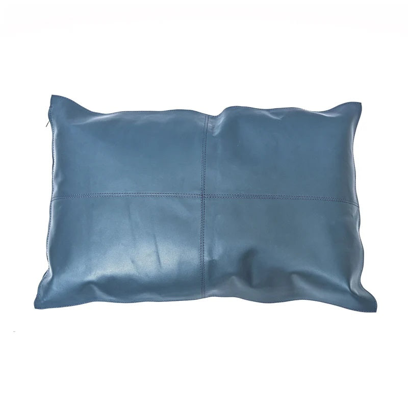 The Attic Boutique Blue Leather Pillow, 16" x 24",  - The Attic Boutique