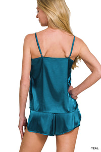 The Attic Boutique Satin Teal Pajama Set  - The Attic Boutique