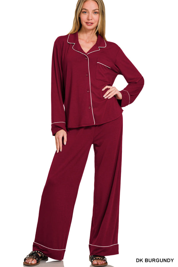 The Attic Boutique Rae Burgundy Pajama Set  - The Attic Boutique