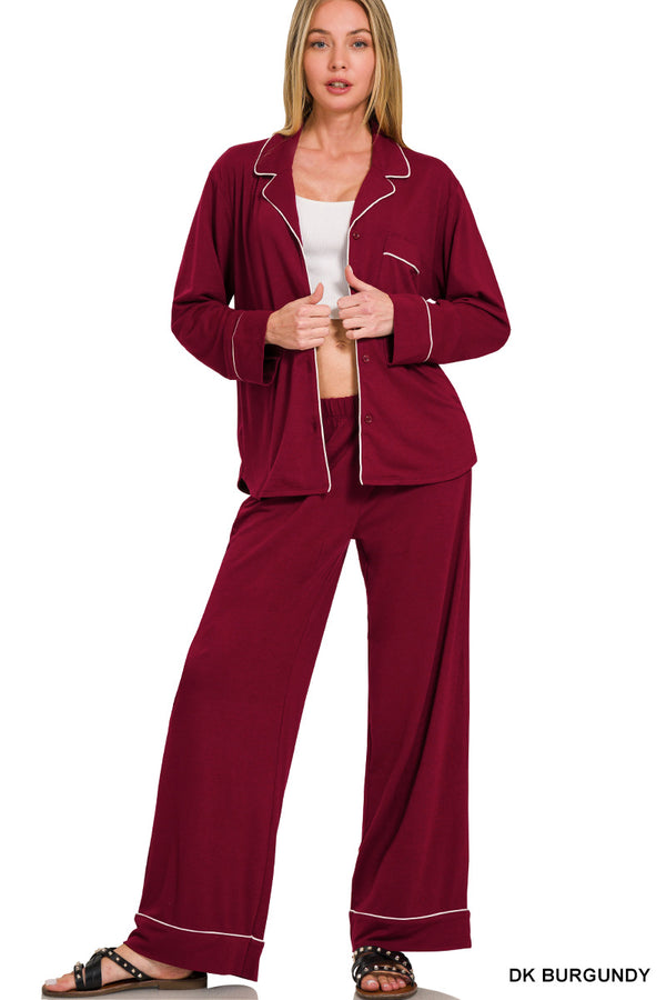 The Attic Boutique Rae Burgundy Pajama Set  - The Attic Boutique