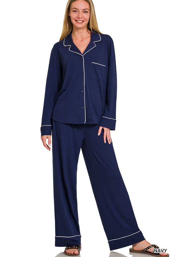 The Attic Boutique Rae Navy Pajama Set  - The Attic Boutique