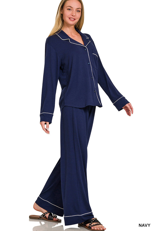 The Attic Boutique Rae Navy Pajama Set  - The Attic Boutique