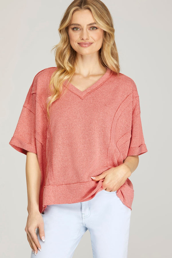 She + Sky Pink Knit Top  - The Attic Boutique