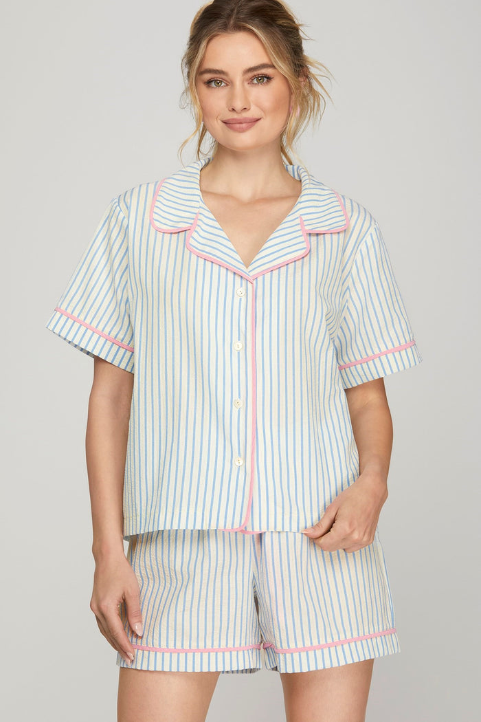 She + Sky Striped Pajama Set  - The Attic Boutique